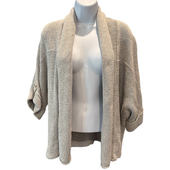 Ann Taylor LOFT Gray Open Front Knit Cardigan Sweater Women's Size M Roll Tab - Picture 1 of 5